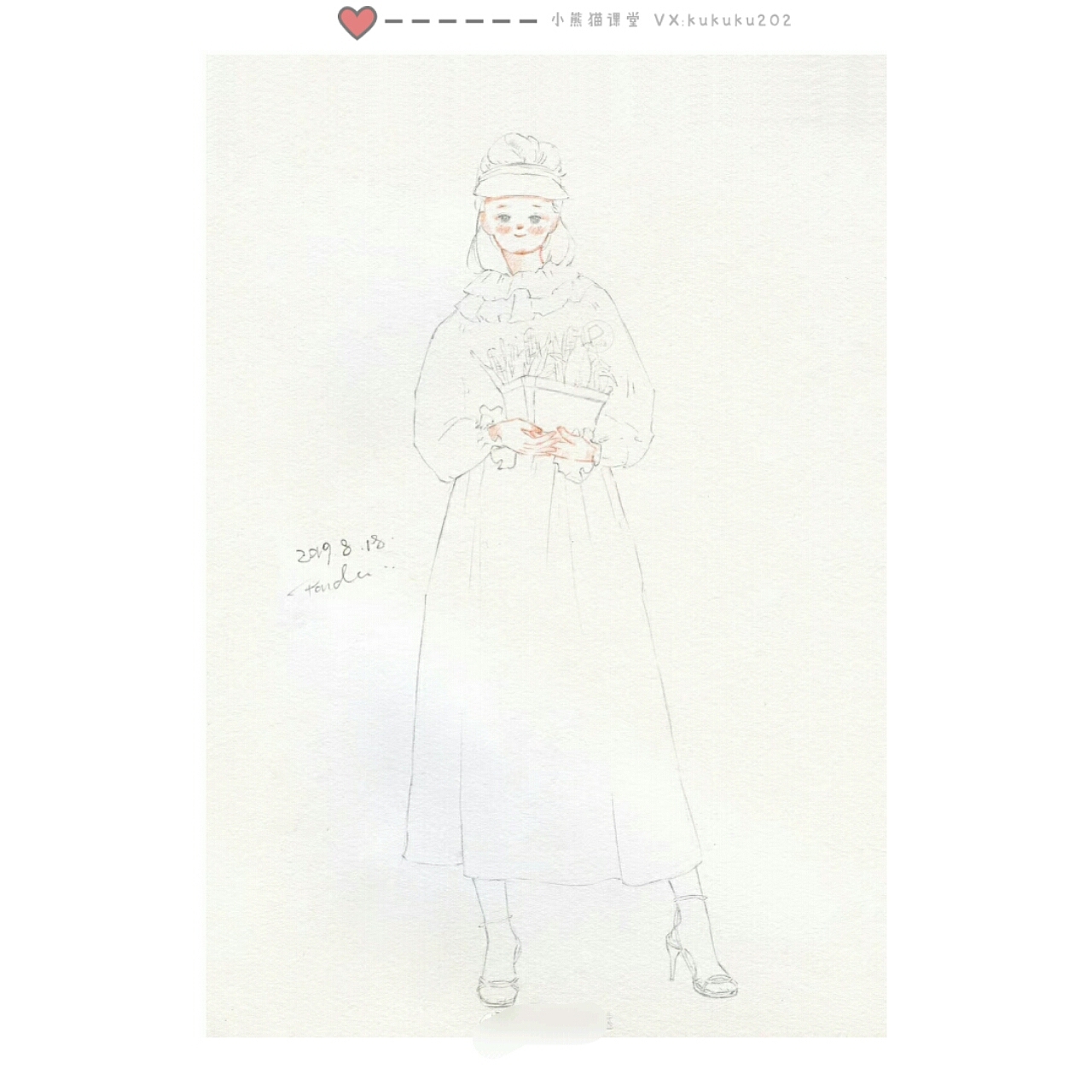 水彩人物线稿手绘插画速写水彩程卡通萌少女头像壁纸