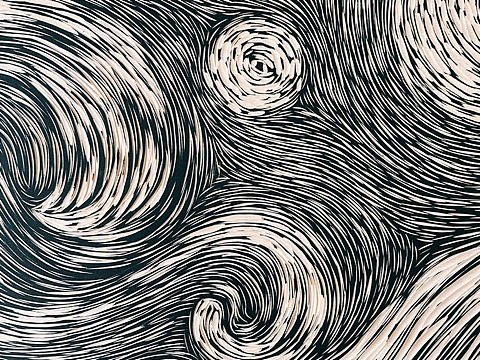 手工雕刻木刻版画·星空