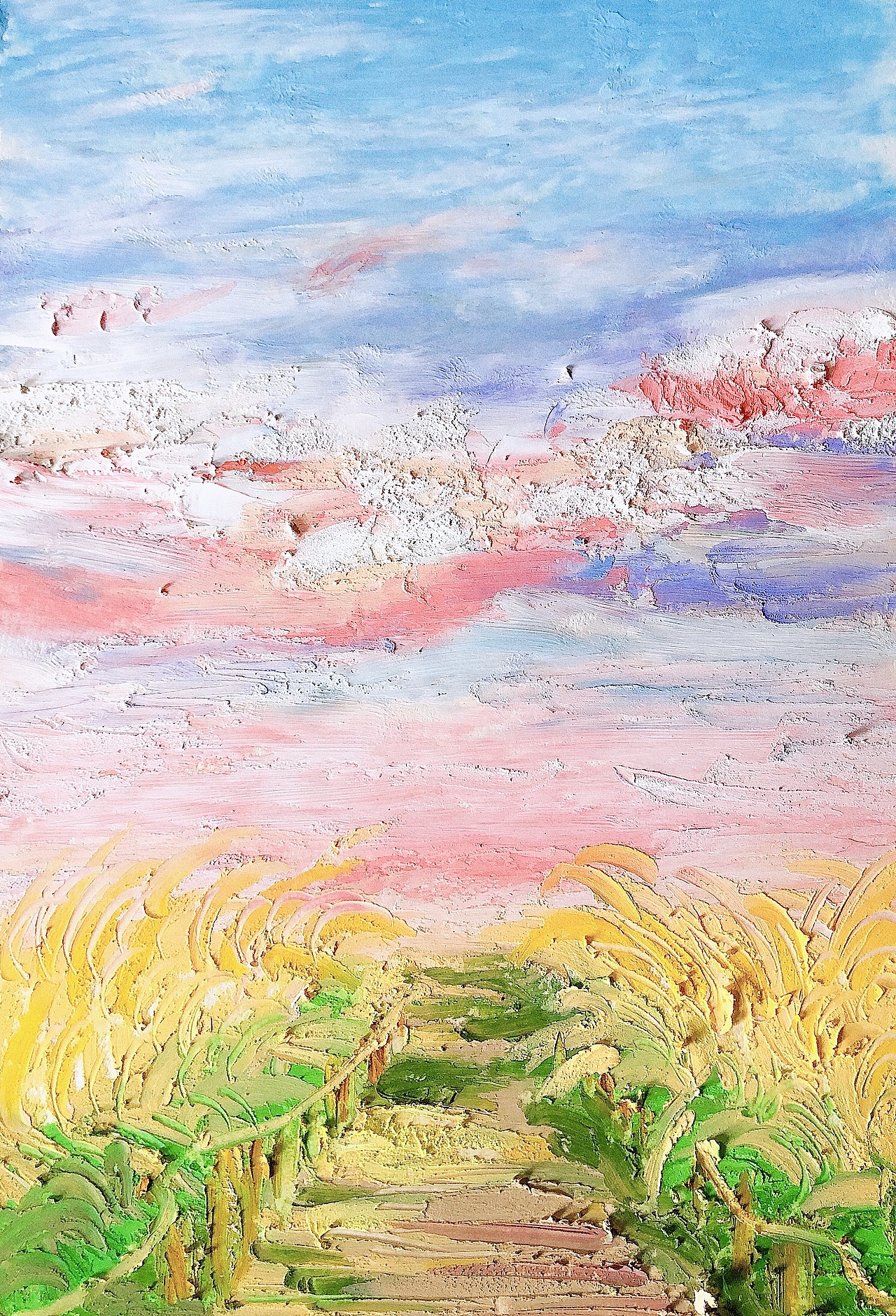 油画棒作品风景《麦田》