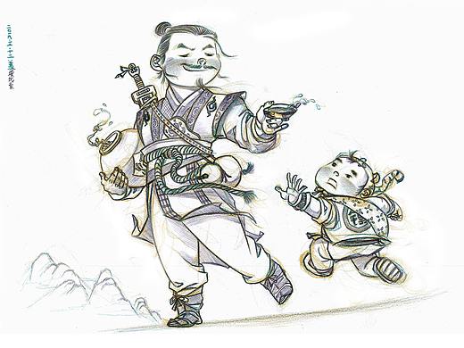 虎墩角色设计铅笔手稿