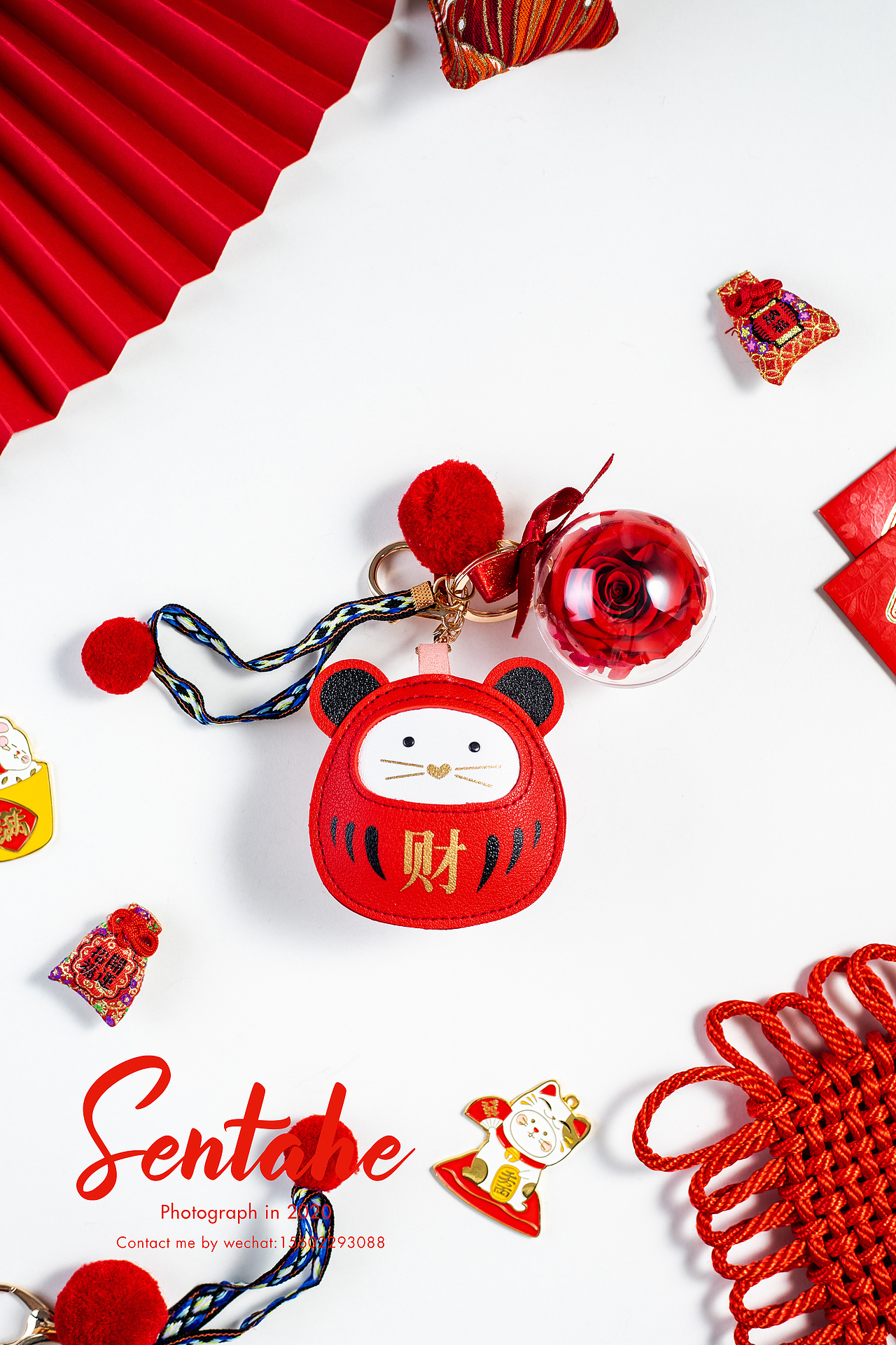 电商摄影招财猫福气鼠永生花玻璃罩摆件挂件拍摄