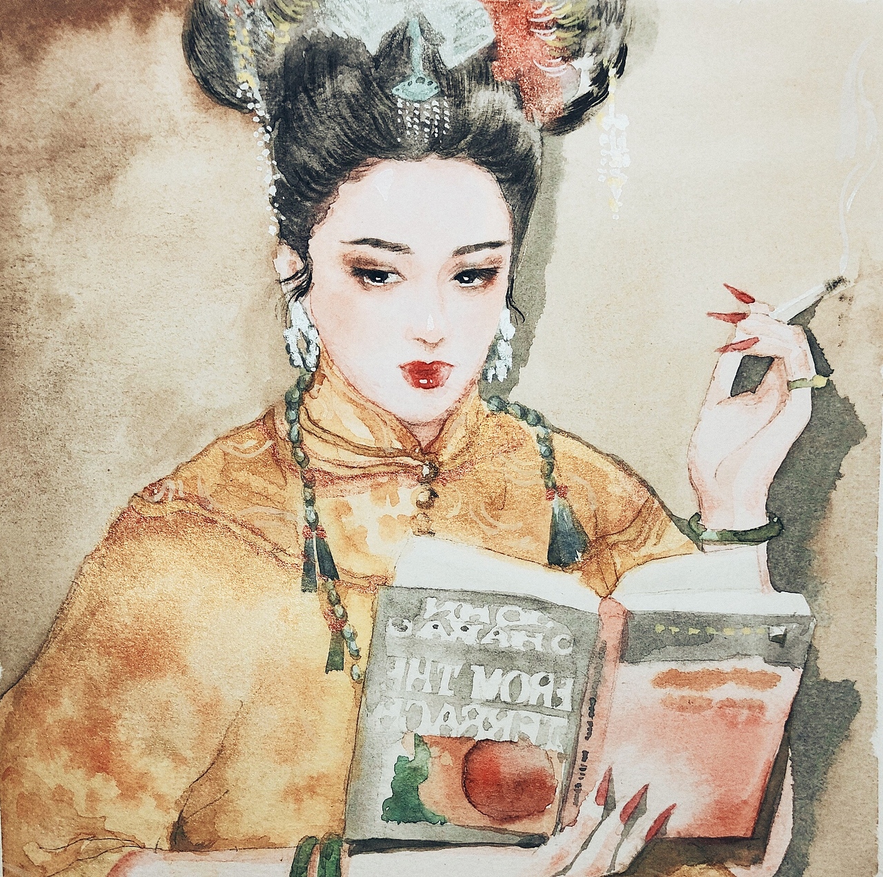 水彩 满清女子（图ZMjA1OTE1NTA4） - 绘画 - 站酷设计师空鸣小狼kominwol原创素材 - 站酷ZCOOL