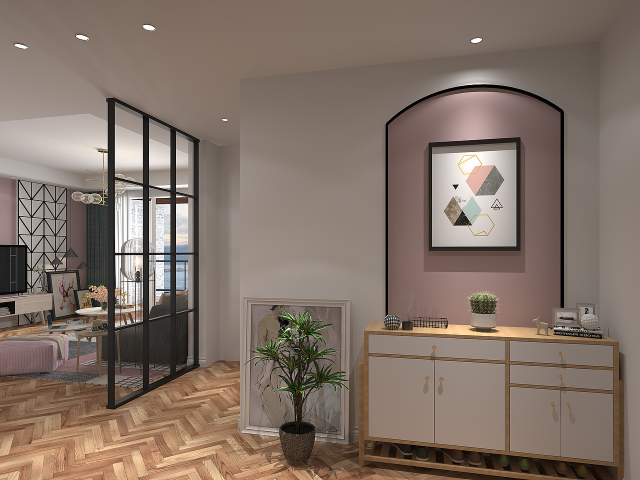 北欧藕粉-粉色系北欧住宅效果图