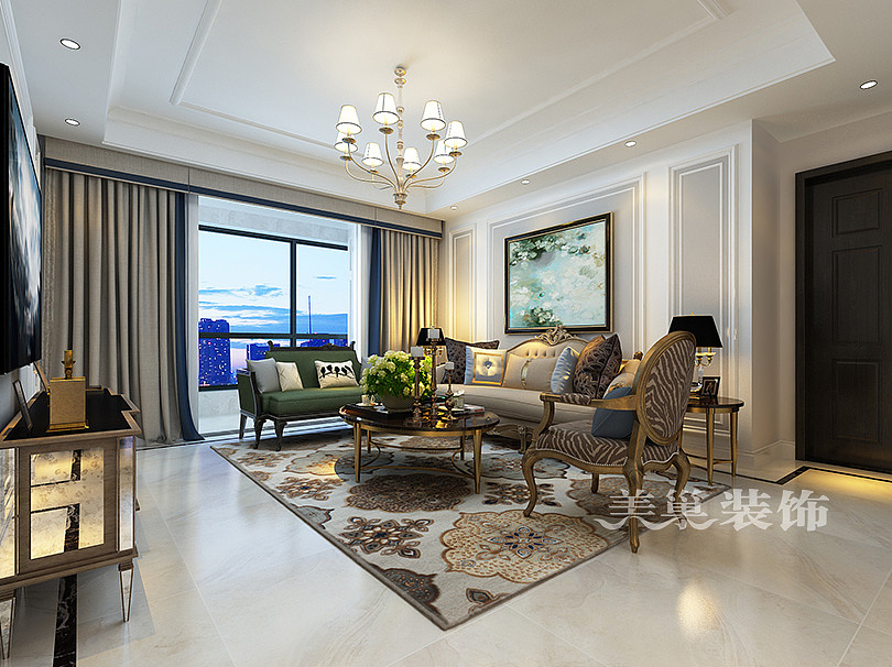 郑州广电天韵三室两厅样板间装修设计效果图美式赏析
