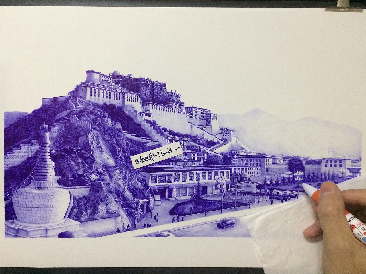 Y_lovely圆珠笔画手绘布达拉宫