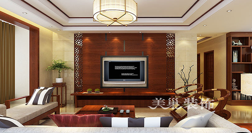 翰林国际城140平三室两厅装修新中式风格装修样板间