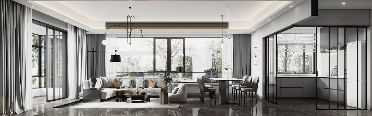 现代极简的高级感——黑白灰+木格栅