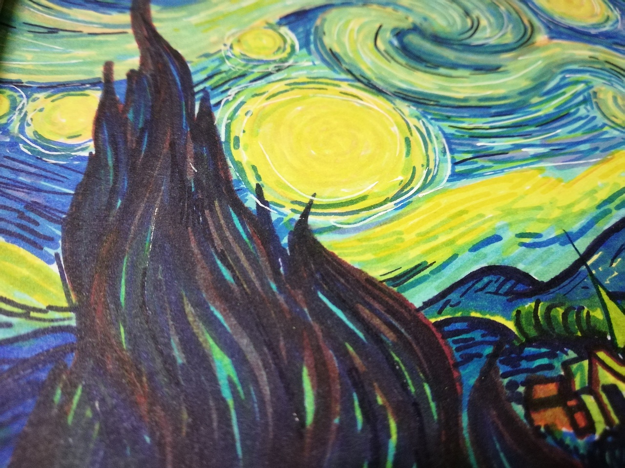 星空 临摹梵高 马克笔手绘（图ZMTQzNTk3MjEy） - 绘画 - 站酷设计师八宝小宇宙原创素材 - 站酷ZCOOL