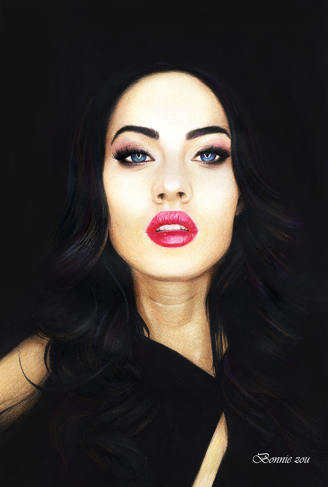 Megan Fox 附带过程图 彩色铅笔肖像画（图ZMTc4MDk1NDQ=） - 绘画 - 站酷设计师波波安Bonnie原创素材 - 站酷ZCOOL