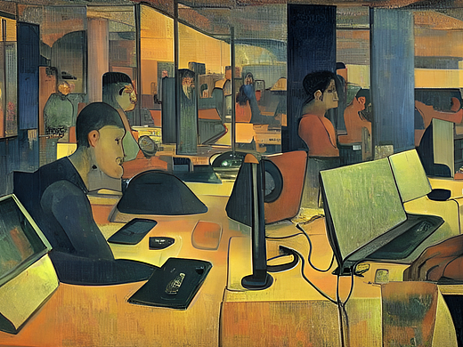 #AI創(chuàng)作實(shí)驗(yàn)室#程序員，在未來晚上12點(diǎn)工作的程序員（個(gè)人主頁-ZNjI1NDY1MzI=） - AI作品 - 站酷設(shè)計(jì)師胡耀鵬原創(chuàng)素材 - 站酷ZCOOL