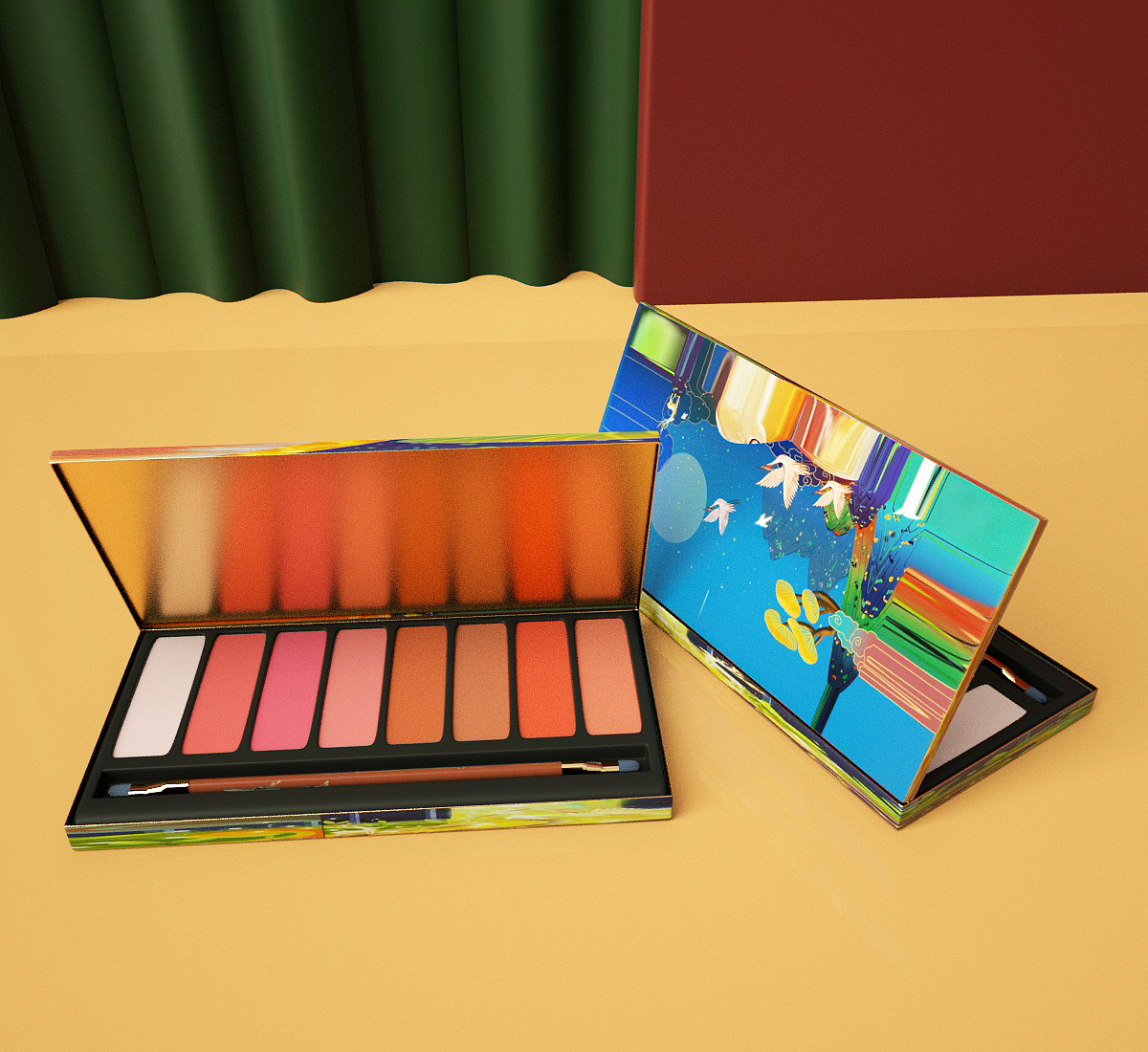 C4D建模雕花口红浮雕半哑光中国风 美妆彩妆