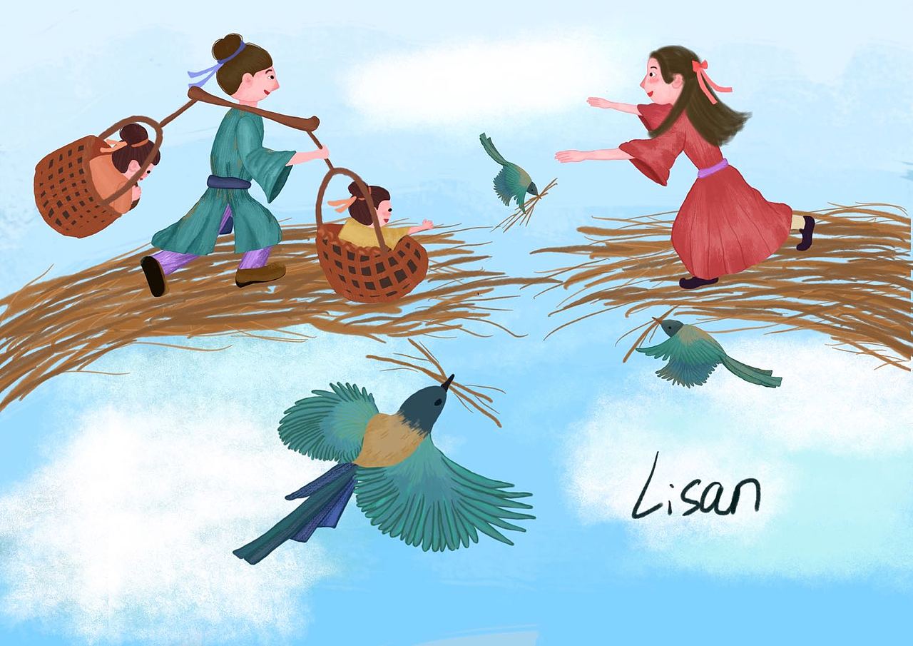 七夕——有情人终成眷属（图ZMjIyMjExNzA0） - 儿童插画 - 站酷设计师插画师Lisan原创素材 - 站酷ZCOOL