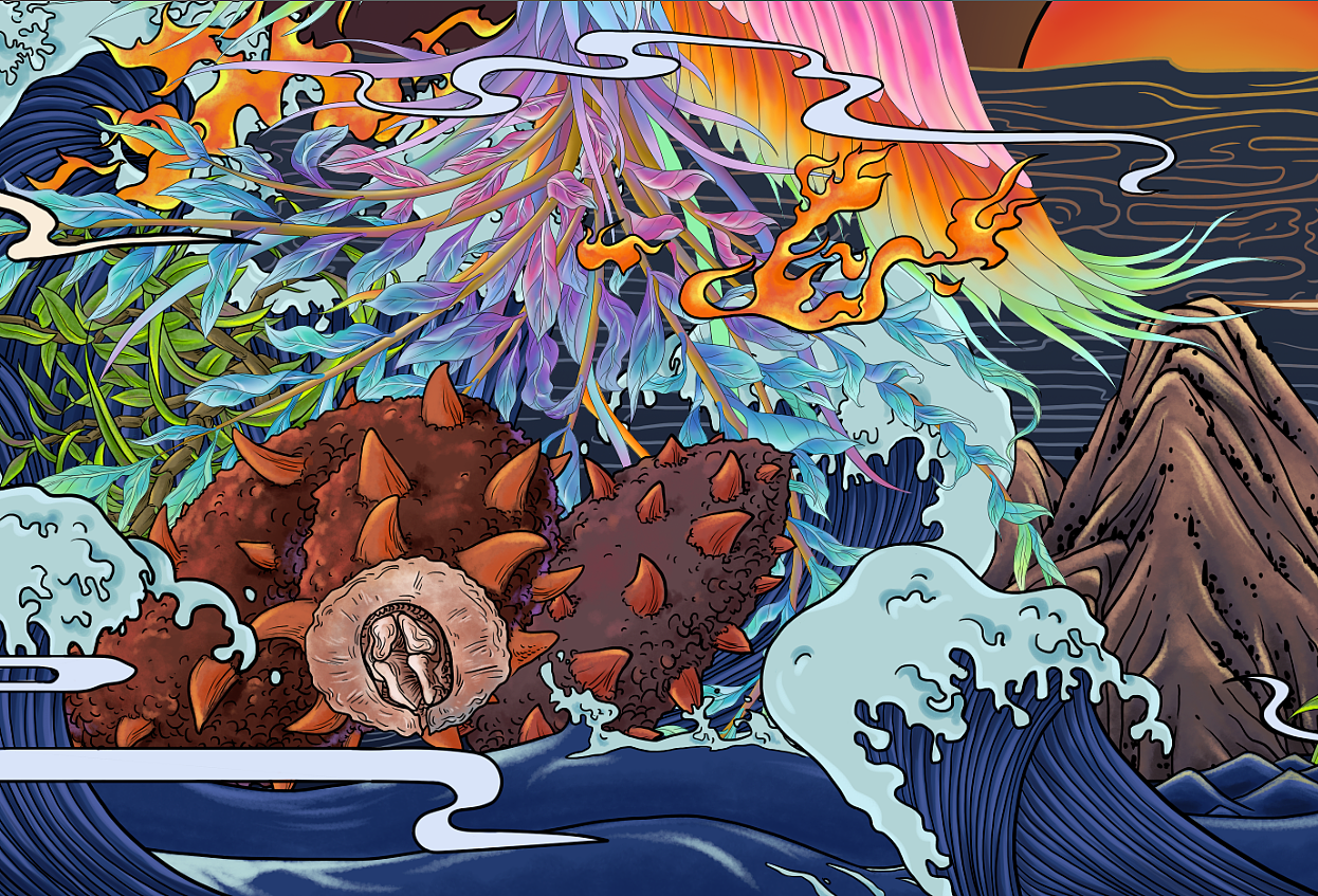 海参插画包装设计即食海参国潮风包装设计（图ZMTgxOTg3Mzky） - 包装 - 站酷设计师村花二毛啊原创素材 - 站酷ZCOOL