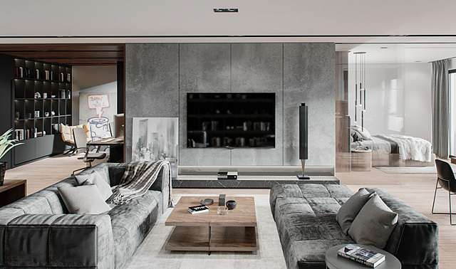 黑白灰现代公寓—办公空间设计