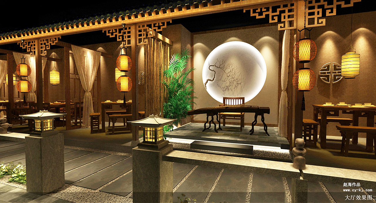 29中式江南风效果图1cad二室一厅0新中式餐厅5添加表情喜欢ta的作品吗