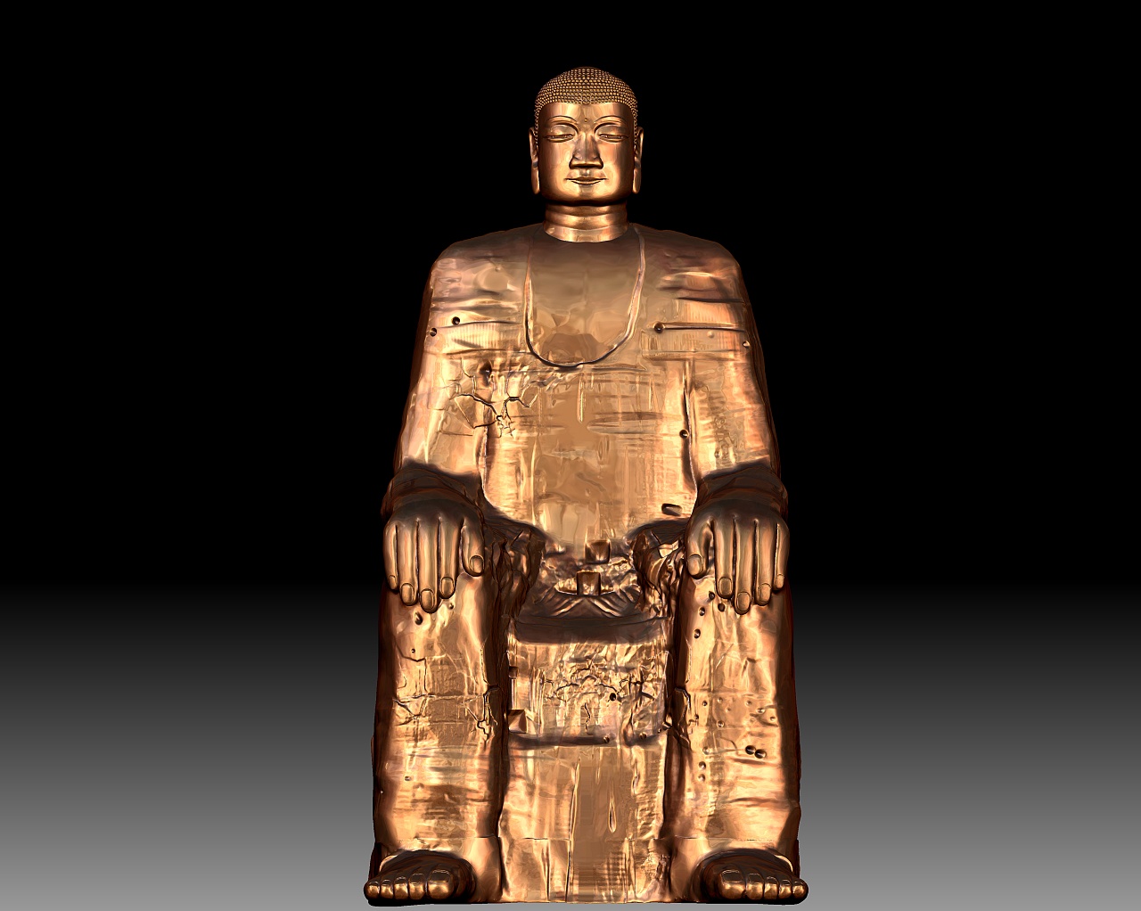 根据四川乐山大佛原貌创建模型,制作铜工艺品