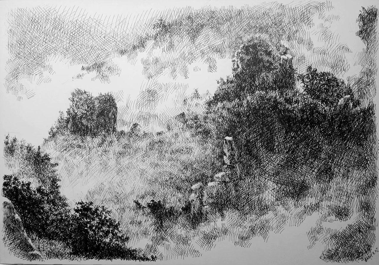 钢笔画风景《山系列》