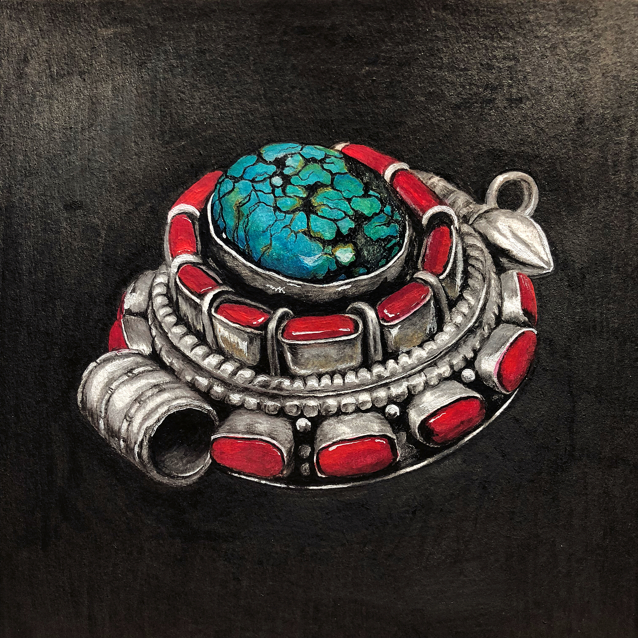 手绘藏族绿松石银饰|纯艺术|绘画|人类小陈_原创作品-站酷zcool