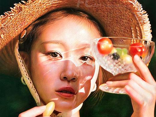 彩铅作品-戴草帽的女孩