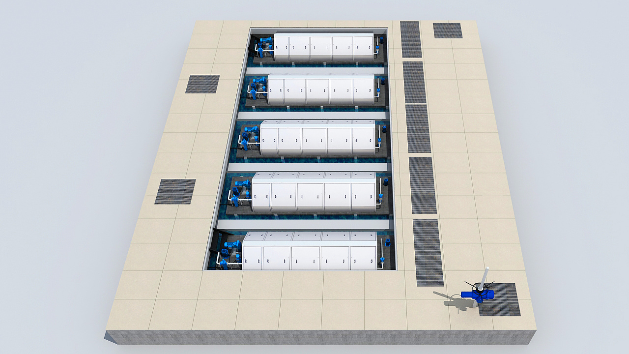 污水处理工艺流程三维效果图