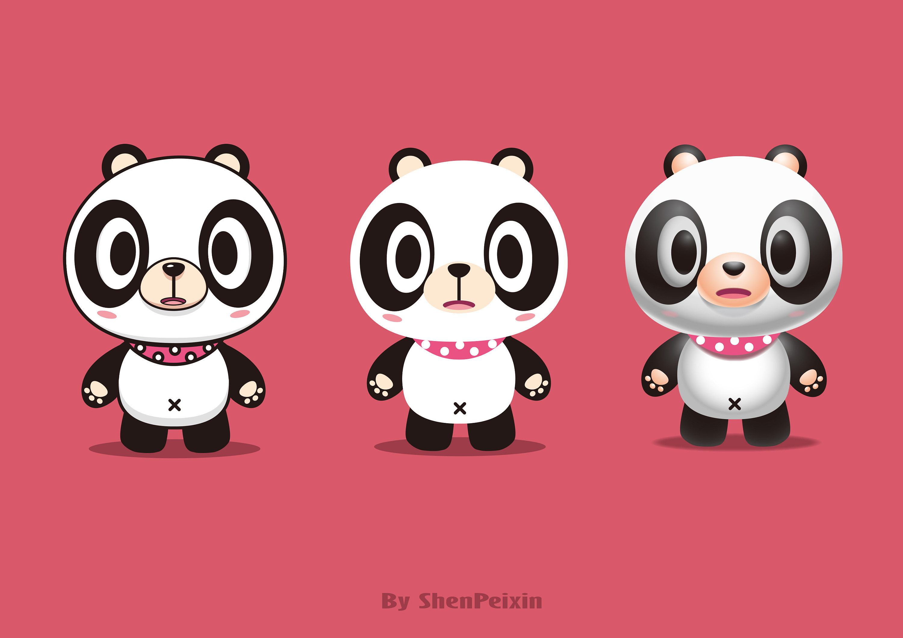用ai创作的三种风格的呆萌熊猫形象