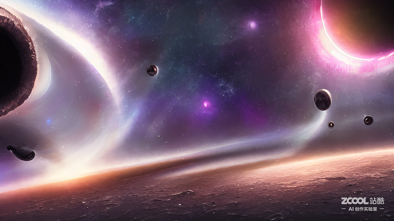 #AI创作实验室#星空黑洞，飞船残骸，飞船，行星