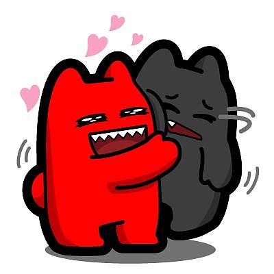 r56【魔鬼猫表情-抱抱】#全身 双子 拥抱 挤压 喜欢 难受 抱起 ip