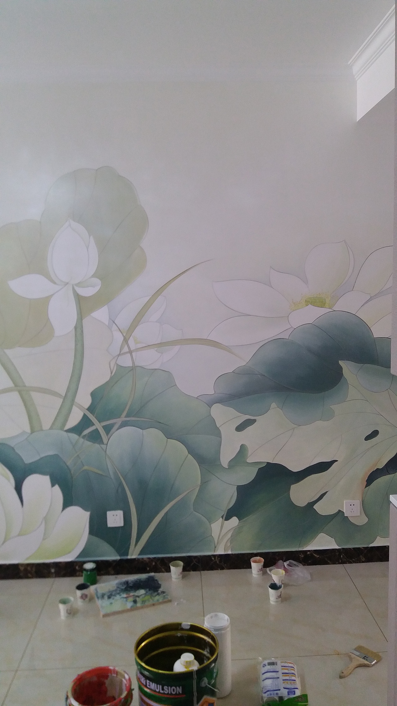 国画荷花墙体彩绘