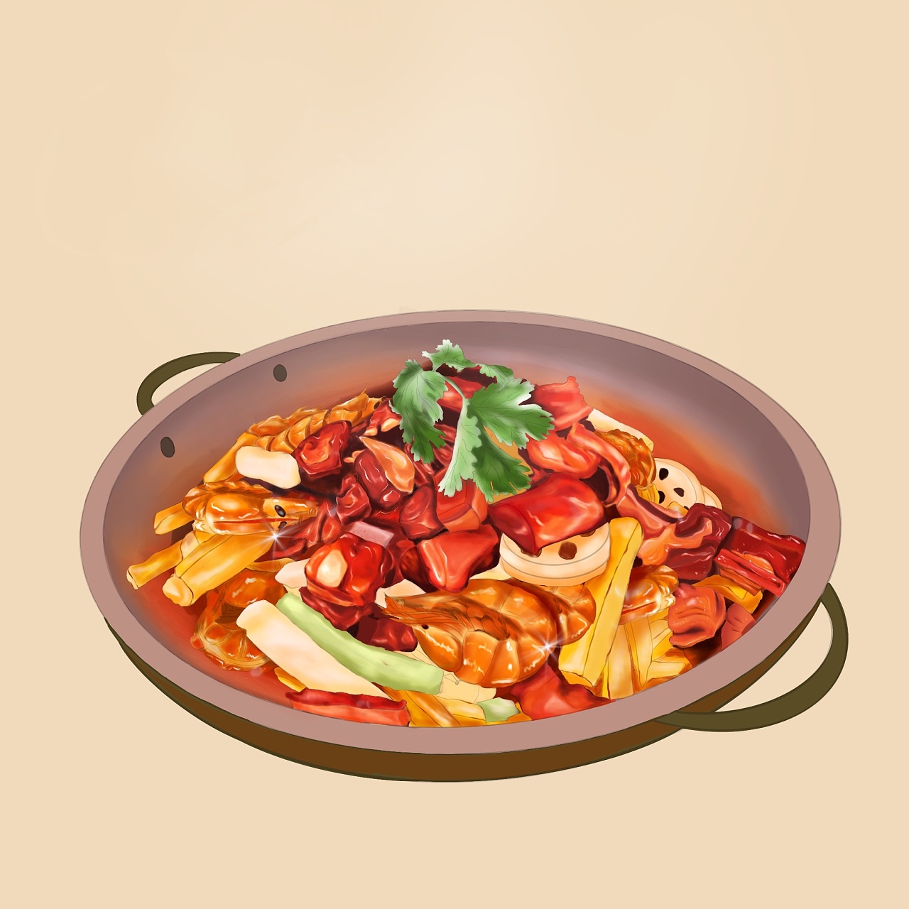 羊排虾干锅美食插画