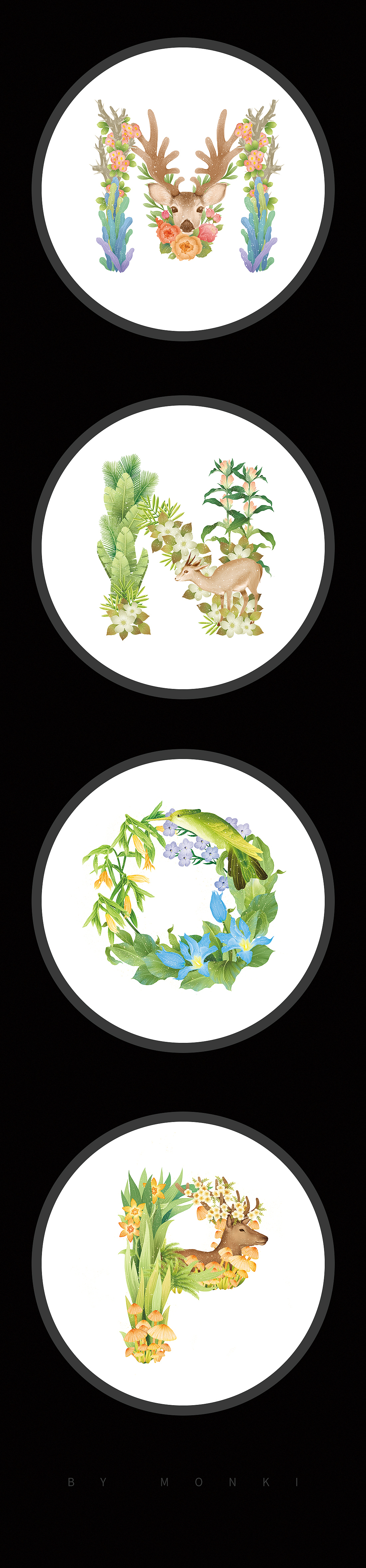 字母装饰插画－热带雨林（图ZMTM2OTUxMzEy） - 商业插画 - 站酷设计师猴哥MONKI原创素材 - 站酷ZCOOL