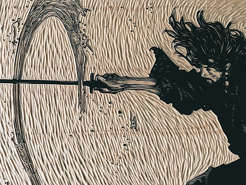 浪客行·宫本武藏·手工雕刻黑白木刻版画