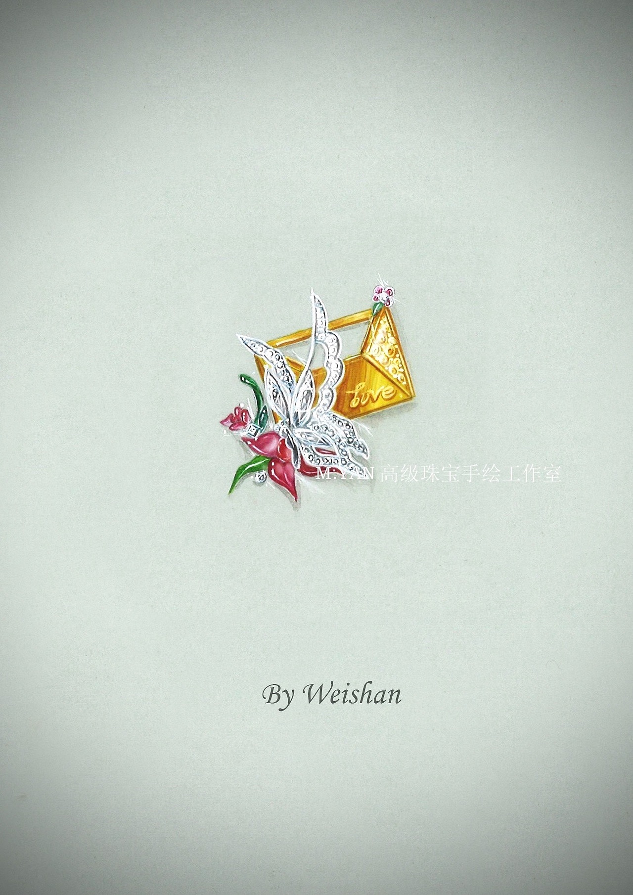 原创珠宝设计手绘—《情书》系列胸针（图ZMjA4MjU5MTg4） - 其他工业/产品 - 站酷设计师曼衍原创素材 - 站酷ZCOOL