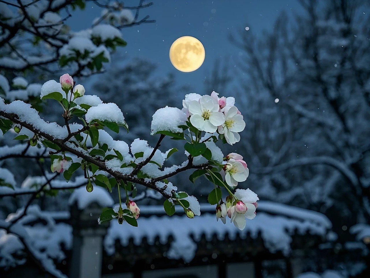 《雪映苏园海棠梦,清夜幽姿韵无穷》