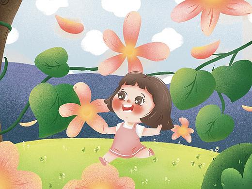 儿童插画，花丛