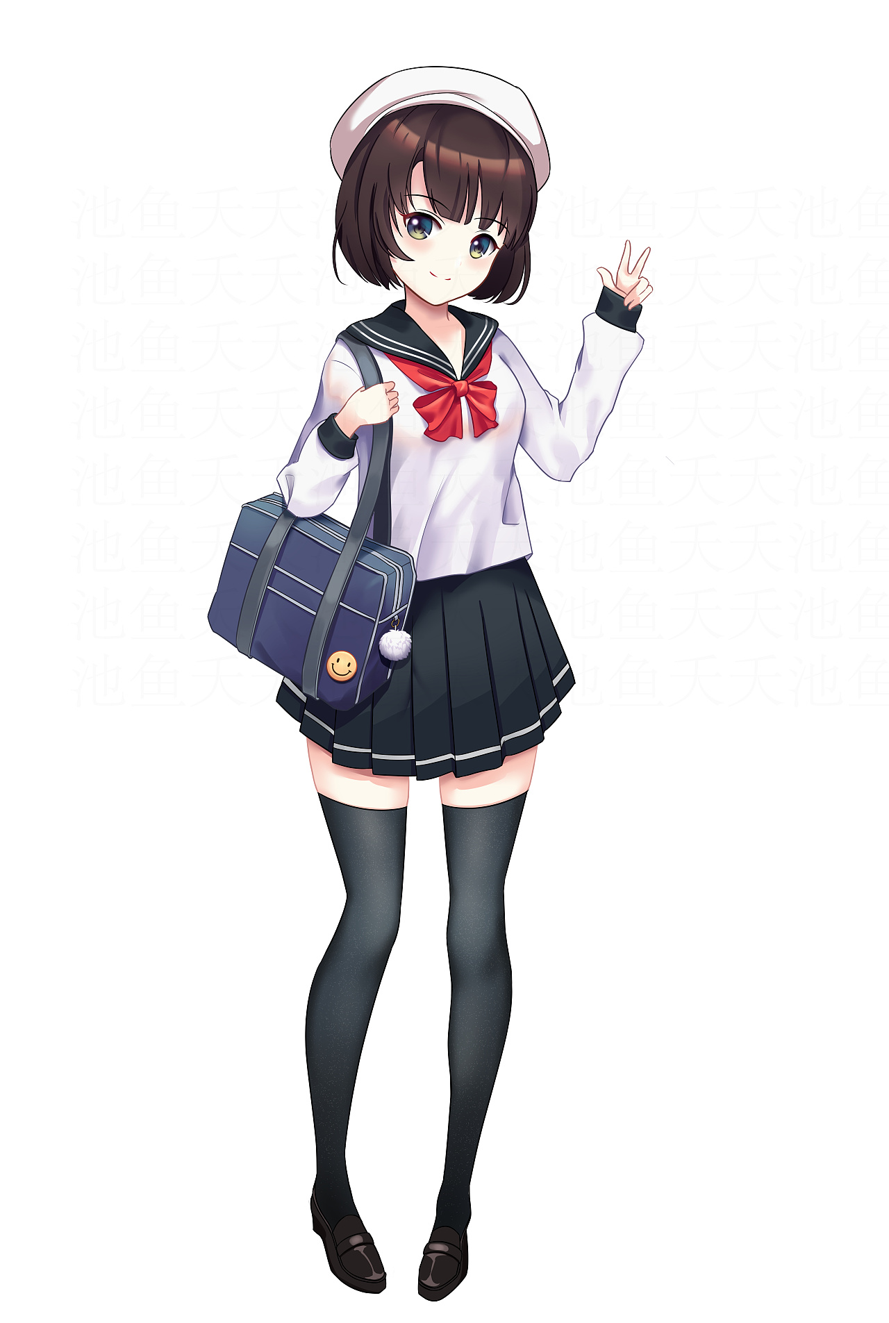 不同上色风格的校服作品