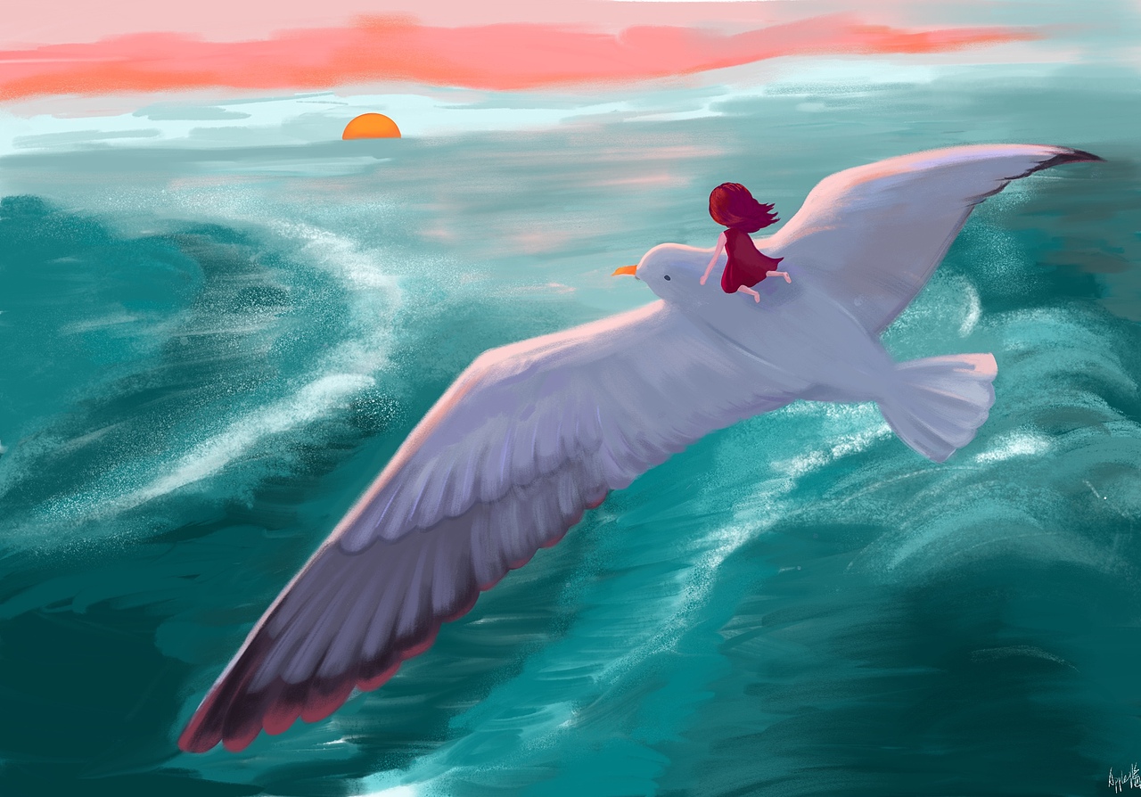 飞鸟与海|插画|儿童插画|a苹果酱_临摹作品-站酷zcool