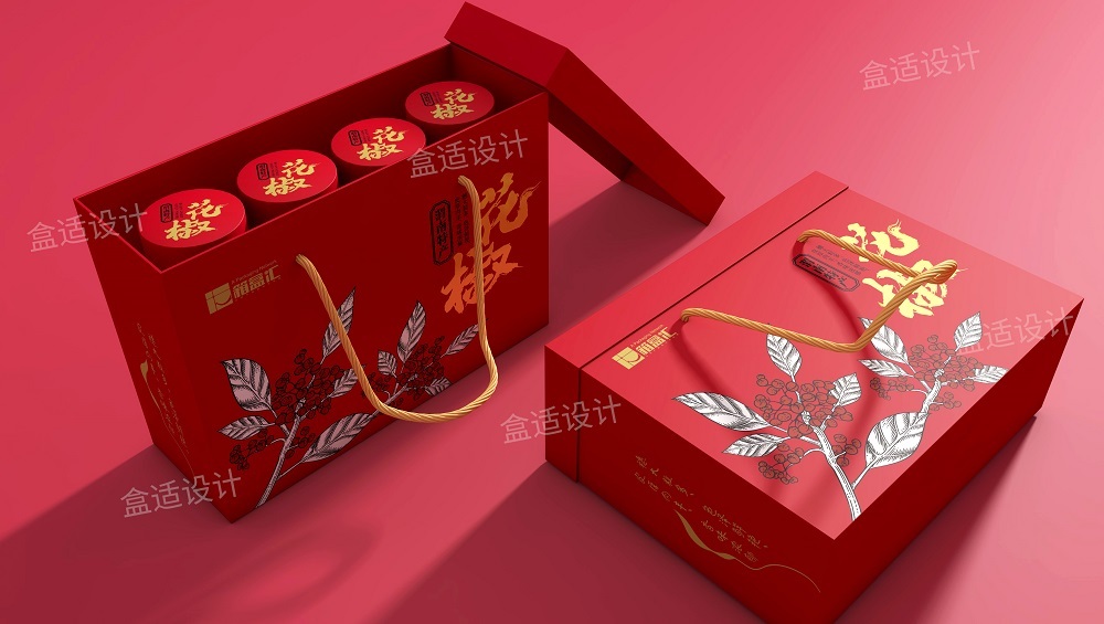 标品设计简约风版画形式渭南花椒礼盒包装设计