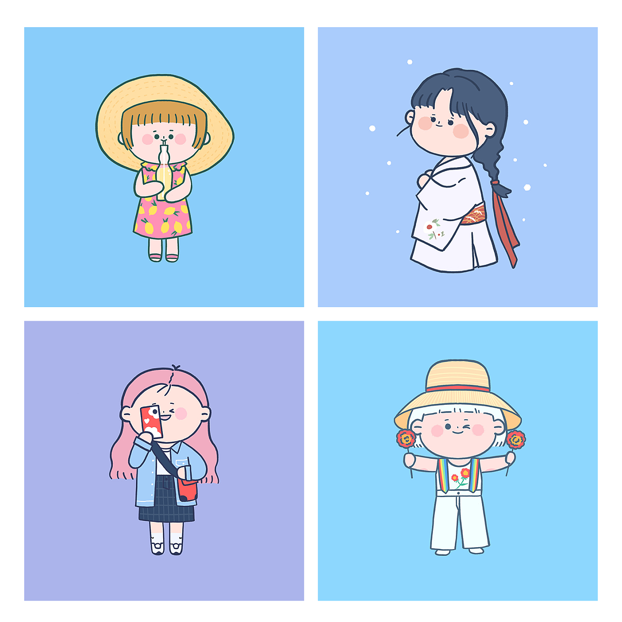 【ipad插画】可爱描边风萌妹子