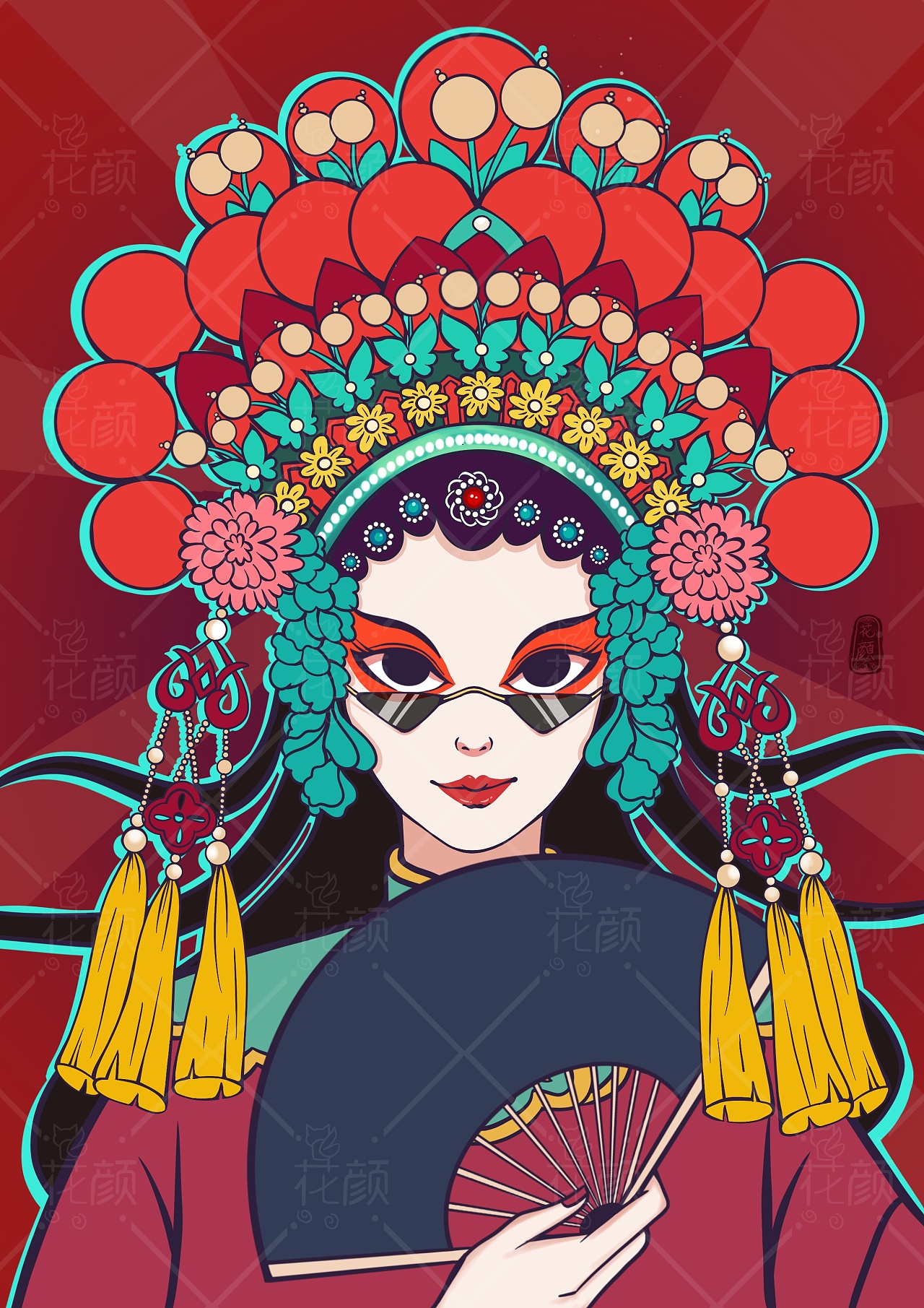 准备画一组新国潮京剧系列插画这是第一张