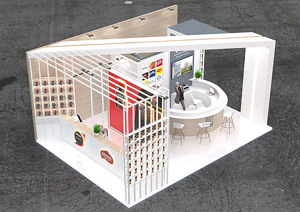 现代简约清新新颖国外展会展位展点展台3D效果图设计