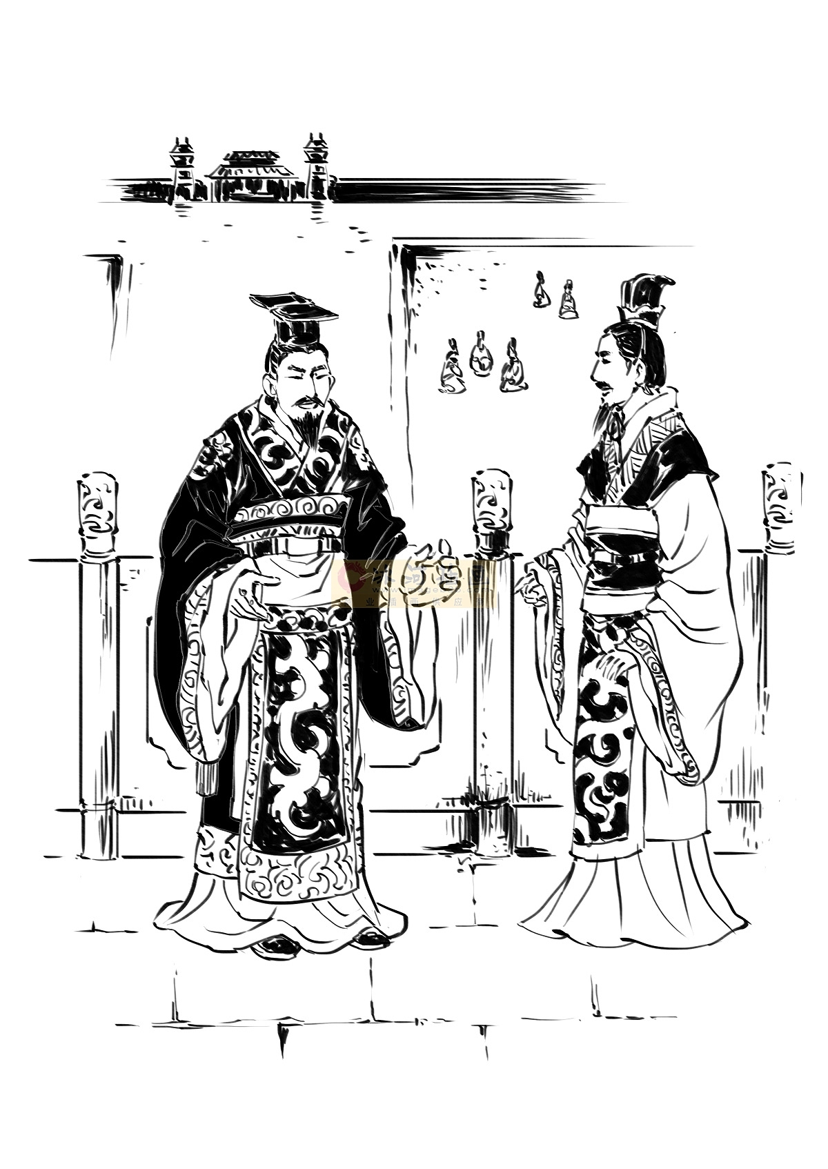 中小学生古诗词文黑白墨稿线稿连环画风格