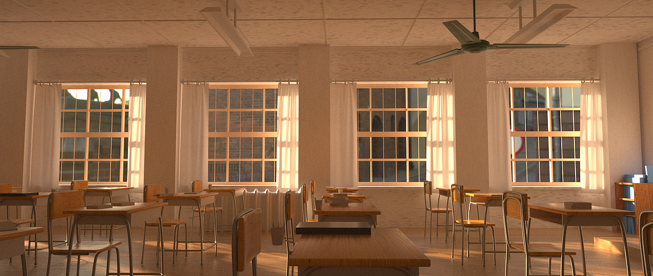 教室写实渲染|三维|场景|三维动效设计阿泰_原创作品-站酷zcool