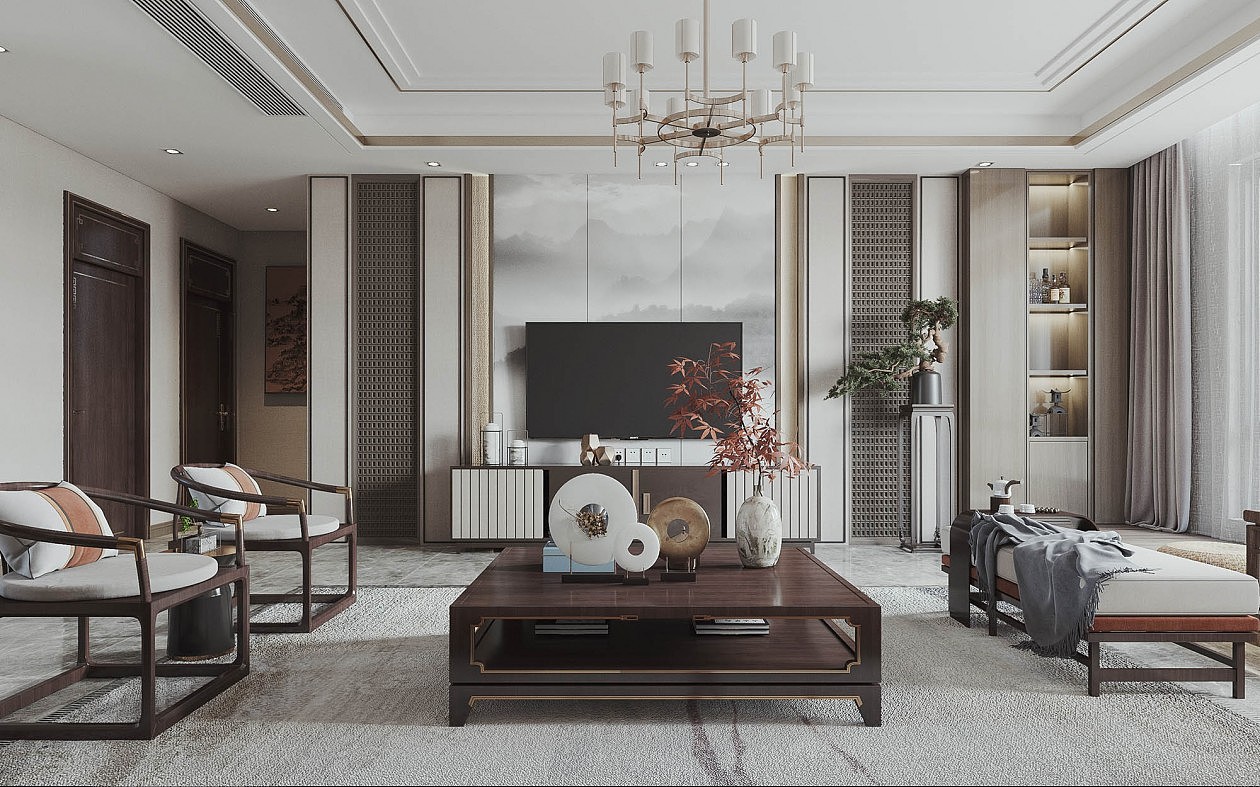 新中式客厅效果图全景设计（图ZMjgzNzE0NjI0） - 家装设计 - 站酷设计师王彤ing原创素材 - 站酷ZCOOL
