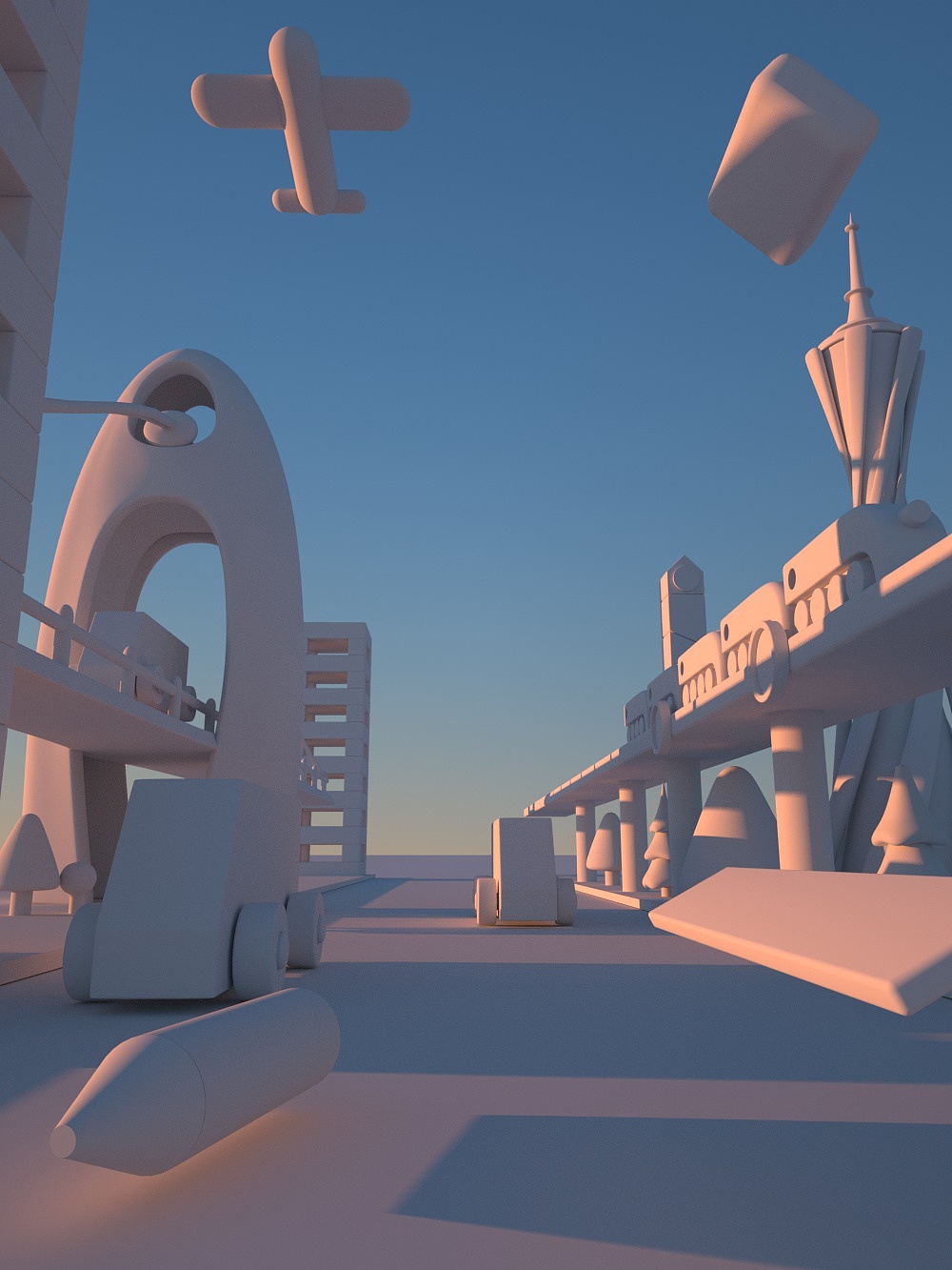 用C4D建模和简单的光影,做为辅助,减少搭建中的透视和投影的计算量,比常规的透视绘画高效和准确得多,值得大家去尝试。