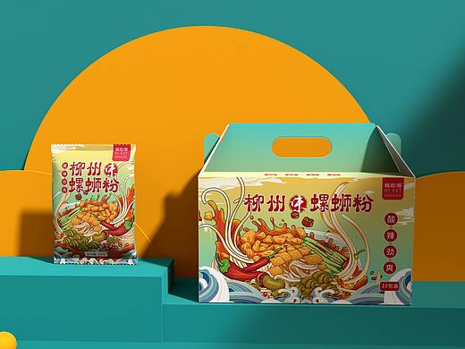 国潮插画包装设计~柳州螺蛳粉包装设计全案设计