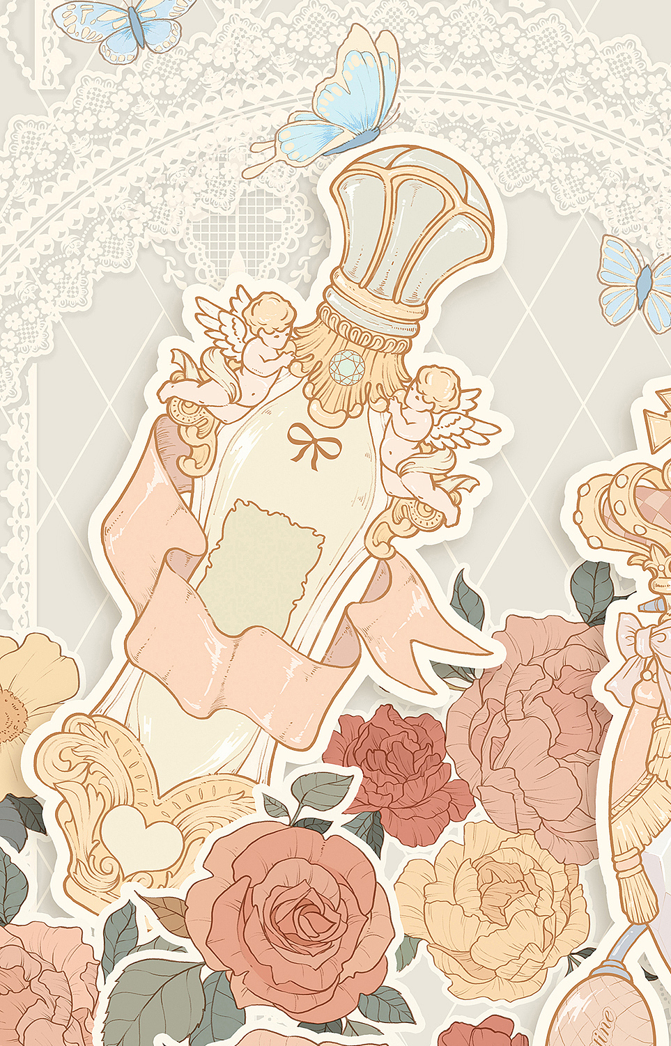 香水瓶插画印花/定位循环