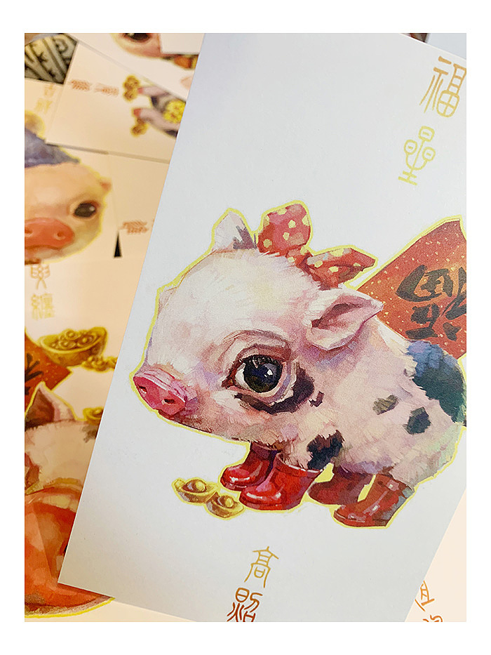 “猪猪过新年”明信片（图ZMTQxMjk3NDA0） - 生活用品 - 站酷设计师雪娃娃童画原创素材 - 站酷ZCOOL