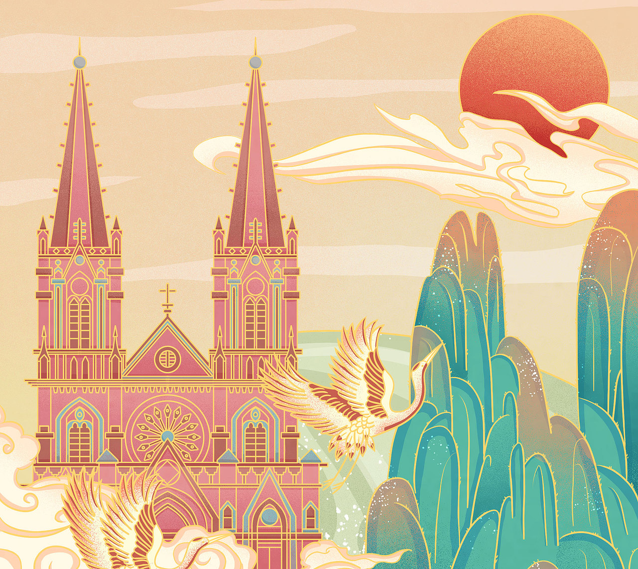 记忆广州-国潮插画（图ZMjU4NTA1NzQ4） - 创作习作 - 站酷设计师新鲜板砖来一扎原创素材 - 站酷ZCOOL