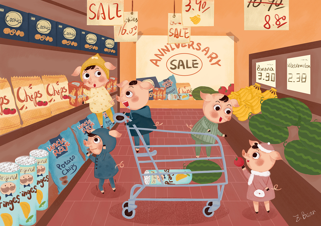 超市大购物|插画|儿童插画|脑瓜儿吖 - 原创作品 - 站酷 (ZCOOL)