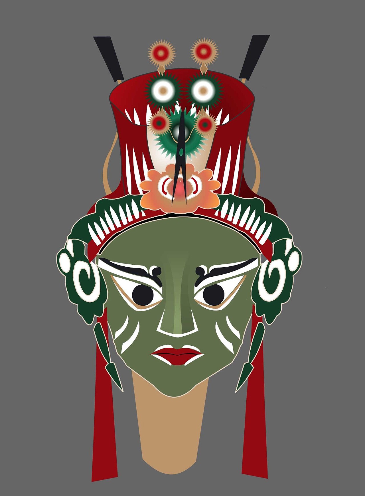 传统皮影五分脸绘制成正脸十分脸